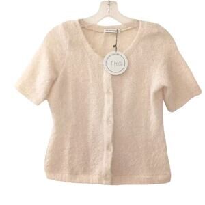 Toby Heart Ginger Cropped Knit Top Women Jrs M Ivory Buttons Short Sleeves Chic